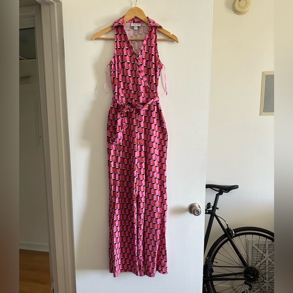 Diane Von Fürstenberg DVF X Target Pink Retro Wide Leg Collared Jumpsuit XXS - Picture 4 of 10